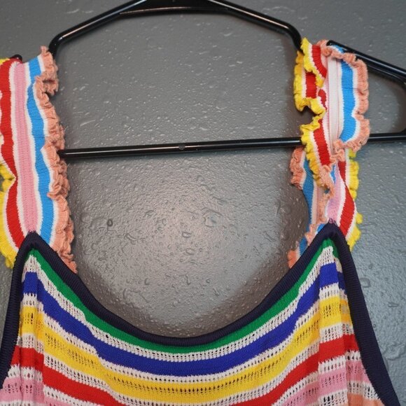 J.Crew Womens Ruffle Strap Tank Multicolor Stripe Knit Size 28Inch Pit To Pit - Picture 4 of 9